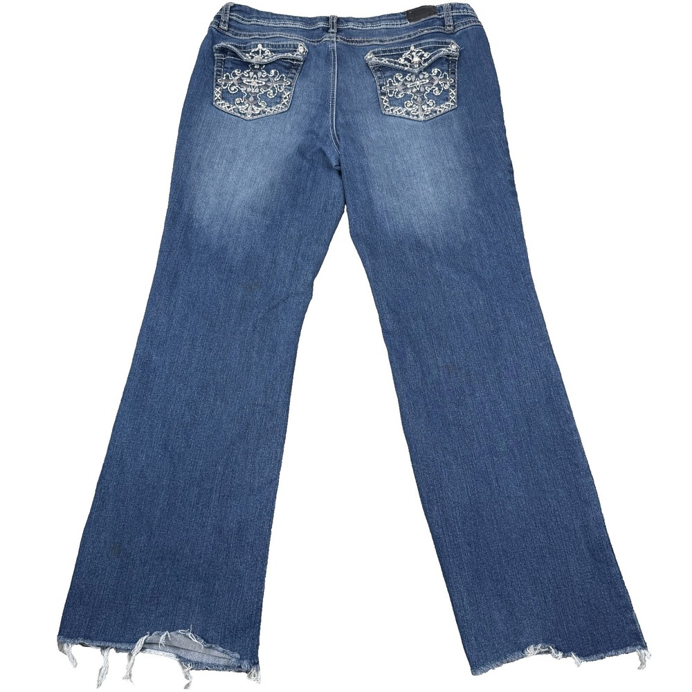 Earl Jean Jeans Womens 14 AVG Blue Bootcut Rhinestone Embroidered Y2K Stretch